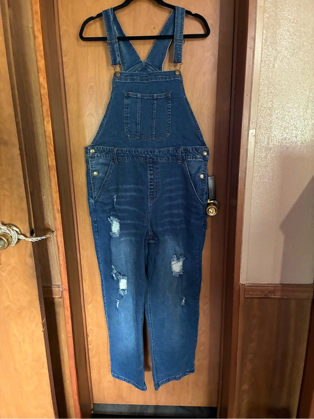 NWT XL Distressed Blue Denim Overalls (15-17)